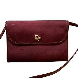 Auth Vintage Christian Dior 2 way clutch shoulder bag red maroon burgundy